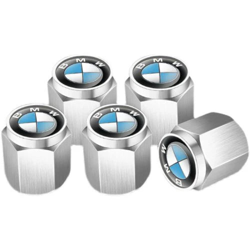 Silver BMW valve caps – premium tyre air dust covers for BMW models