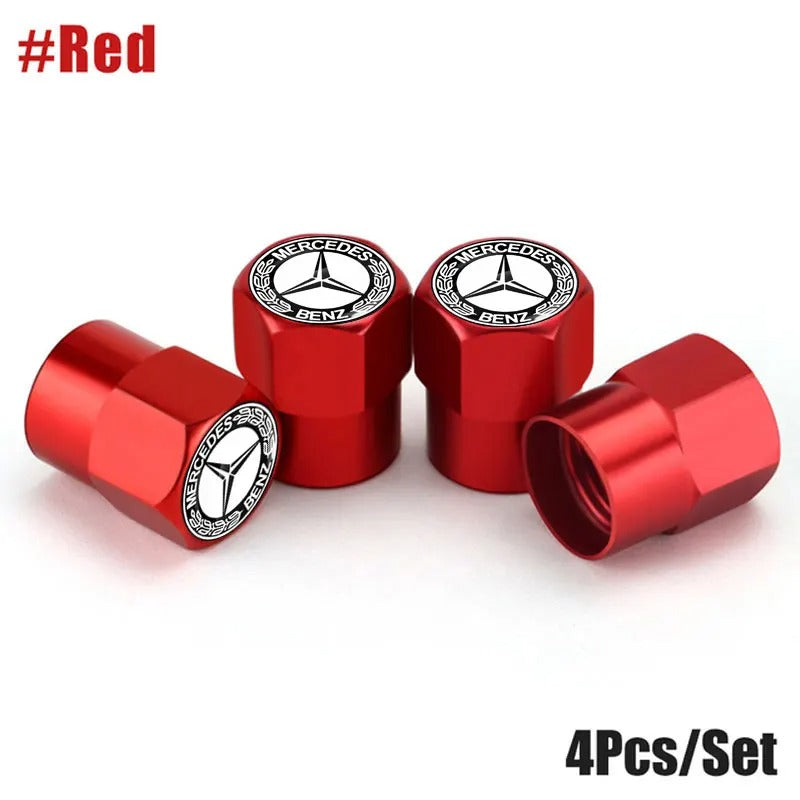 Mercedes Benz dust caps red