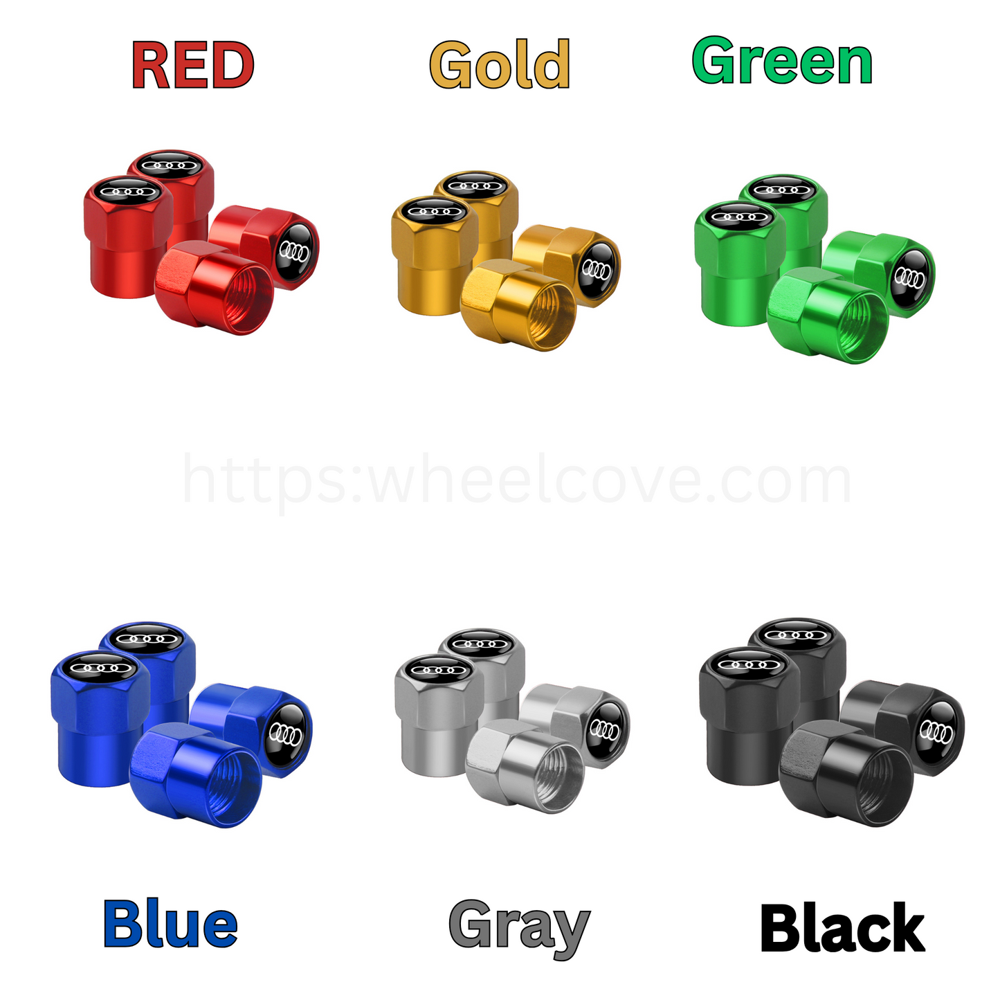 Audi Dust Caps Set of 4 caps 6 Colors