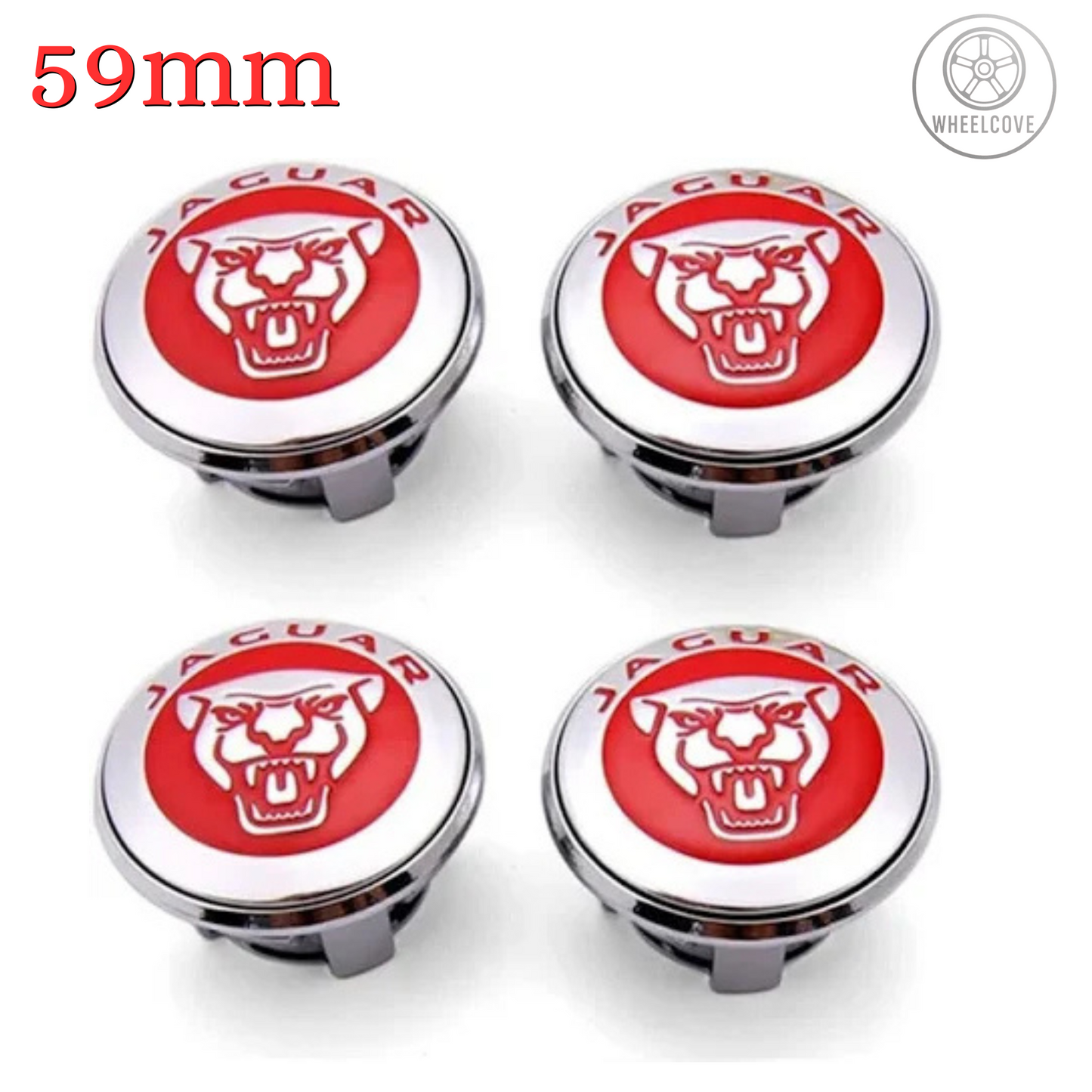 Jaguar Wheel Center Caps 59mm Red