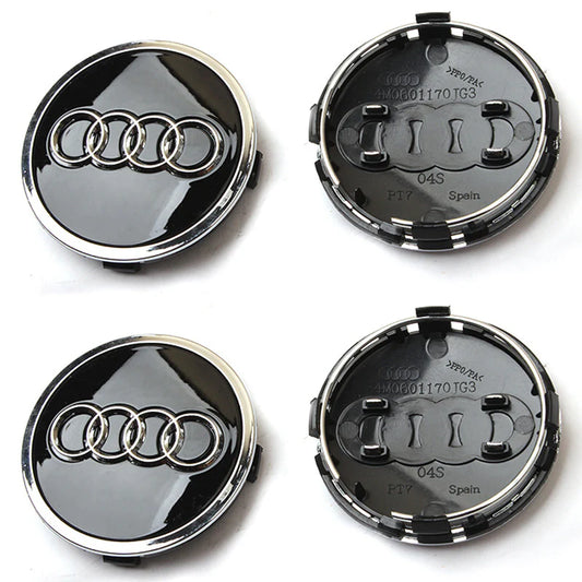 Audi Wheel Center Caps 61mm Black and Gray on Alloy Wheel