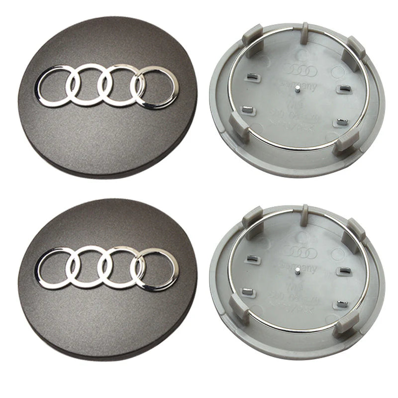 Close-Up of 68mm Audi Centre Cap in Black and Gray Finish