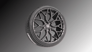 Illustration showing 5x114.3 lug pattern on a car wheel for US sedans and SUVs