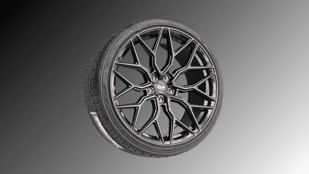 Illustration showing 5x114.3 lug pattern on a car wheel for US sedans and SUVs