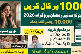 Maryam Ko Batain Ramadan Program 2026 banner showing 1000 SMS registration method and Rs 10,000 financial